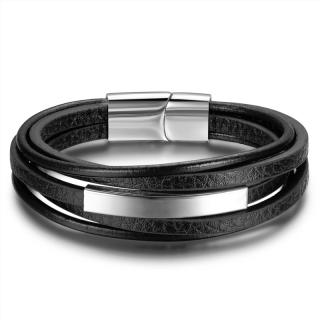 Daniel Dawson Pánský náramek Gaspar, kůže, chirurgická ocel - 18 cm (XS) / Černá NR1068