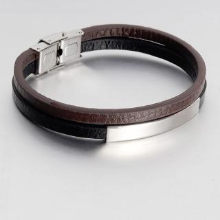 Daniel Dawson Pánský náramek Manfredi, chirurgická ocel a kůže - 21,5 cm (možnost zkrácení) / Černá a hnědá NR1081