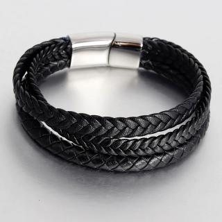 Daniel Dawson Pánský náramek Marian, kůže, chirurgická ocel, různé velikosti - 20 cm (L) / Černá NR1130