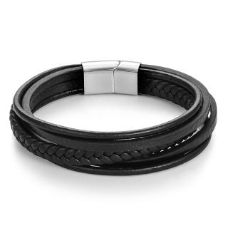 Daniel Dawson Pánský náramek Max, kůže, chirurgická ocel - různé velikosti - 20 cm (L) / Černá NR1009
