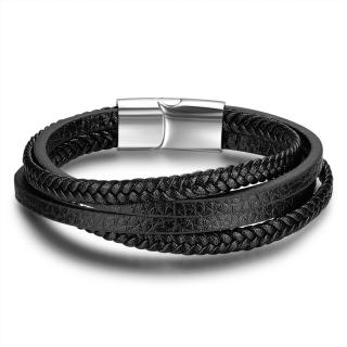 Daniel Dawson Pánský náramek Moretti, kůže, chirurgická ocel - 20 cm (L) / Černá NR1069