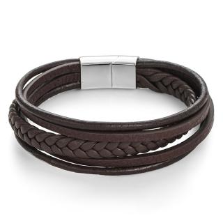 Daniel Dawson Pánský náramek Oliver, kůže, chirurgická ocel - různé velikosti - 20 cm (L) / Hnědá NR1008