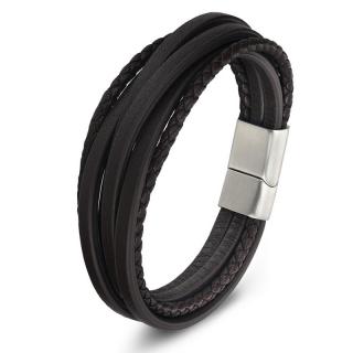 Daniel Dawson Pánský náramek Sean, kůže, chirurgická ocel - Hnědá / 21 cm (XL) NR1075