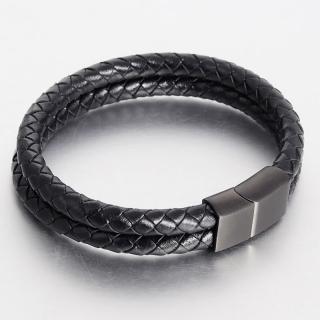 Daniel Dawson Pánský náramek  Sergio - chirurgická ocel, kůže - 21 cm (XL) / Černá NR1151