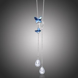 Éternelle Dlouhý náhrdelník Swarovski Elements Crystal Butterfly - motýl - Modrá / 65 cm NH2108