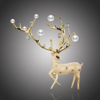Éternelle Exkluzivní brož Swarovski Elements Sacred Deer - jelen - Zlatá B1077