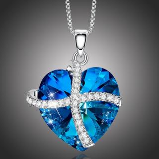 Éternelle Exkluzivní náhrdelník Swarovski Elements Francesca - srdíčko - 45 cm + 5 cm (prodloužení) / Tmavě modrá NH1067