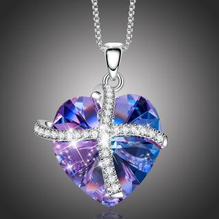 Éternelle Exkluzivní náhrdelník Swarovski Elements Francesca Violet - srdíčko - 45 cm + 5 cm (prodloužení) / Fialová NH1068