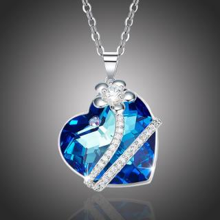 Éternelle Exkluzivní náhrdelník Swarovski Elements Isabel - srdíčko - Tmavě modrá / 40 cm + 5 cm (prodloužení) NH2001
