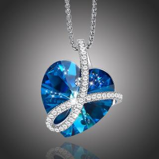Éternelle Exkluzivní náhrdelník Swarovski Elements Romantic Love - srdíčko - Tmavě modrá / 45 cm + 5 cm (prodloužení) NH1065