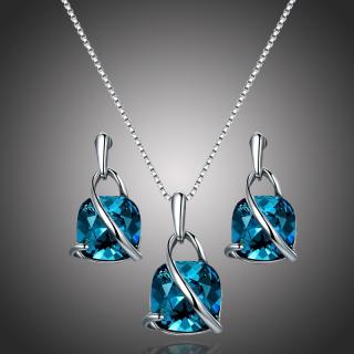 Éternelle Exkluzivní souprava náhrdelníku a náušnic Swarovski Elements Cintia - 40 cm / Tmavě modrá SET1126