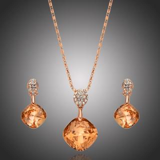Éternelle Exkluzivní souprava náhrdelníku a náušnic Swarovski Elements Daira - 41 cm + 5 cm (prodloužení) / Oranžová SET1127