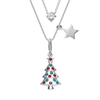 Éternelle Exkluzivní vánoční náhrdelník Swarovski Elements - vánoční stromeček - Barevná/více barev / 42 cm + 5 cm (prodloužení) NH1091