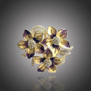 Éternelle Malovaná brož Swarovski Elements - květina - Fialová B2025