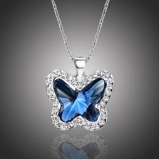Éternelle Náhrdelník Swarovski Elements Montanari modrý - motýl - Tmavě modrá / 39 cm + 3 cm (prodloužení) NH1023