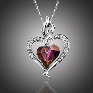 Éternelle Náhrdelník Swarovski Elements True Love - srdíčko - Fialová / 42 cm + 5 cm (prodloužení) NH1013