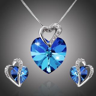 Éternelle Souprava náhrdelníku a náušnic Swarovski Elements Di Antonia - srdíčko - Tmavě modrá / 40 cm + 5 cm (prodloužení) SET2019