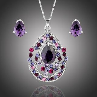 Éternelle Souprava náhrdelníku a náušnic Swarovski Elements Noblesse - 44 cm + 4 cm (prodloužení) / Fialová SET1001