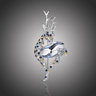 Éternelle Vánoční brož Swarovski Elements Rudolf - vánoční sob - Světle modrá B1036