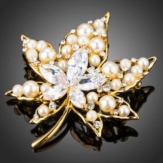 Francesca Petrucci Brož s perlou a Swarovski Elements Valeria - květina - Bílá/čirá B0076