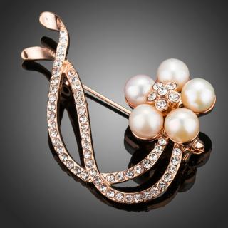 Francesca Petrucci Brož s perlou a Swarovski Elements Vedetta - květina - Bílá/čirá B0067