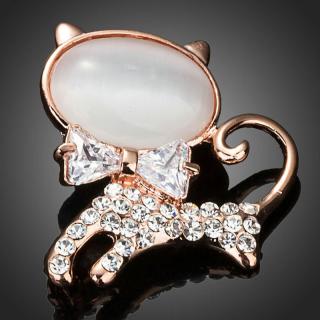 Francesca Petrucci Brož Swarovski Elements Gatto - kočka - Bílá/čirá B0022