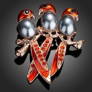 Francesca Petrucci Brož Swarovski Elements Pappagallo - papoušek - Červená B0026