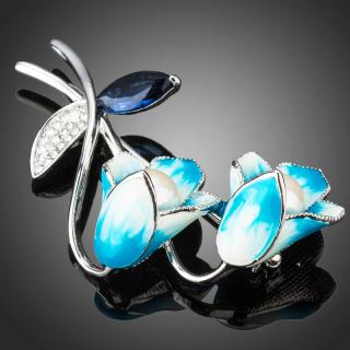 Francesca Petrucci Brož Swarovski Elements Scotti - tulipán - Světle modrá B0041