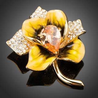 Francesca Petrucci Brož Swarovski Elements Uccella - květina - Žlutá B0070