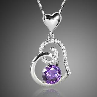 Francesca Petrucci Náhrdelník Swarovski Elements Amorita Bianco - srdíčko - 39 cm + 3 cm (prodloužení) / Fialová NH0182
