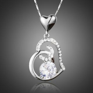 Francesca Petrucci Náhrdelník Swarovski Elements Amorita White - srdíčko - 39 cm + 3 cm (prodloužení) / Bílá/čirá NH0156
