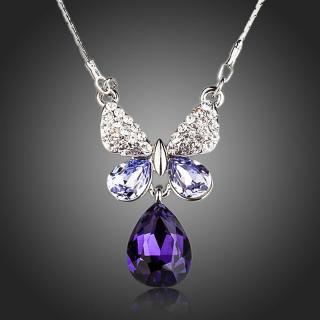 Francesca Petrucci Náhrdelník Swarovski Elements Elenisia - motýl - 39 cm + 4 cm (prodloužení) / Fialová NH0152