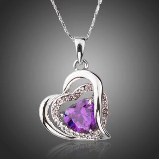 Francesca Petrucci Náhrdelník Swarovski Elements Nelli - srdíčko - 39 cm + 3 cm (prodloužení) / Fialová NH0200