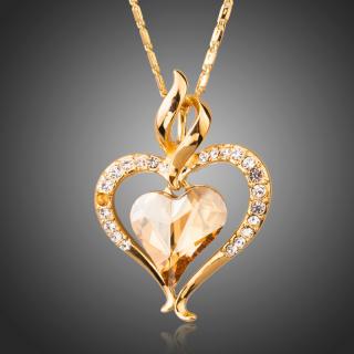 Francesca Petrucci Náhrdelník Swarovski Elements True Love žlutý - srdíčko - Zlatá / 42 cm + 5 cm (prodloužení) NH0204