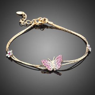 Francesca Petrucci Náramek Swarovski Elements Parnella - motýl - Růžová / 18 cm + 3 cm (prodloužení) NR0008