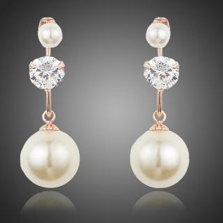 Francesca Petrucci Náušnice Swarovski Elements s perlou  Costanza - Bílá/čirá E0206