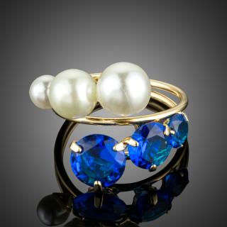 Francesca Petrucci Prsten s perlou a Swarovski Elements krystaly Efrain,vel. 54,57 a 59 - Tmavě modrá / 54 P0204