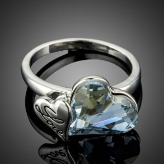Francesca Petrucci Prsten Swarovski Elements True Love - srdíčko - Světle modrá / 57 P0182