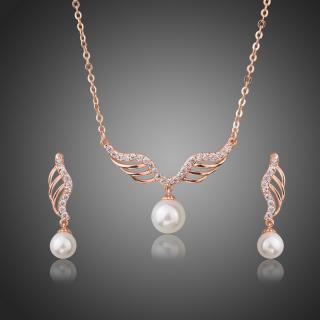 Francesca Petrucci Souprava náhrdelníku a náušnic Swarovski Elements Eleonorita, perla - Bílá/čirá / 44 cm + 5 cm (prodloužení) SET0245