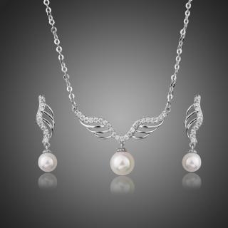 Francesca Petrucci Souprava náhrdelníku a náušnic Swarovski Elements Eloisa, perla - Bílá/čirá / 44 cm + 5 cm (prodloužení) SET0230