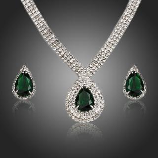 Francesca Petrucci Souprava náhrdelníku a náušnic Swarovski Elements Loreana - Zelená / 39 cm + 3 cm (prodloužení) SET0156