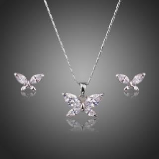 Francesca Petrucci Souprava náhrdelníku a náušnic Swarovski Elements Maria - motýlek - Bílá/čirá / 42 cm + 5 cm (prodloužení) SET0218