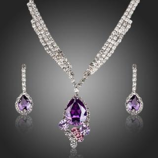 Francesca Petrucci Souprava náhrdelníku a náušnic Swarovski Elements Matrimonio Purple - 36 cm + 8 cm (prodloužení) / Fialová SET0164