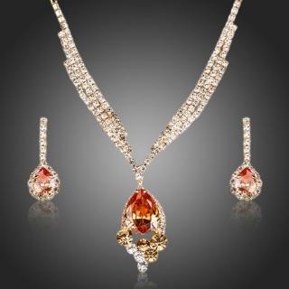 Francesca Petrucci Souprava náhrdelníku a náušnic Swarovski Elements Matrimonio - Zlatá / 36 cm + 8 cm (prodloužení) SET0163