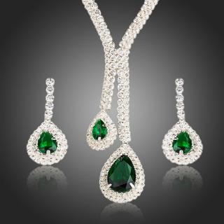 Francesca Petrucci Souprava náhrdelníku a náušnic Swarovski Elements Pauline - Zelená / 39 cm + 3 cm (prodloužení) SET0133