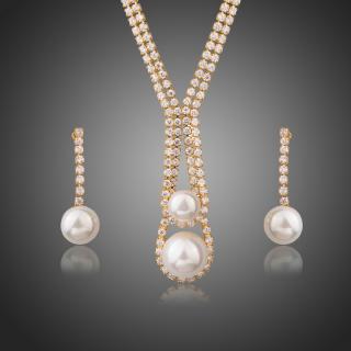 Francesca Petrucci Souprava náhrdelníku a náušnic Swarovski Elements Raimonda, perla - Bílá/čirá / 40 cm + 5 cm (prodloužení) SET0244