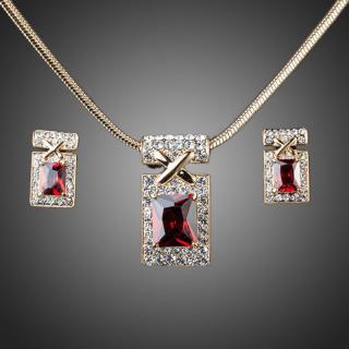 Francesca Petrucci Souprava náhrdelníku a náušnic Swarovski Elements Rubino - 42 cm + 3 cm (prodloužení) / Červená SET0027