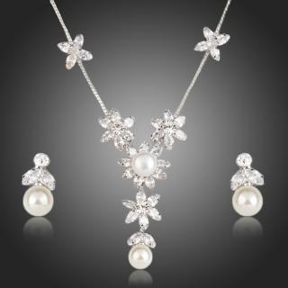 Francesca Petrucci Souprava náhrdelníku a náušnic Swarovski Elements Shannelle - květina - 39 cm + 3 cm (prodloužení) / Bílá/čirá SET0162