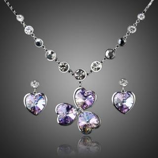 Francesca Petrucci Souprava náhrdelníku a náušnic Swarovski Elements Soccora - srdíčka - 39 cm + 8 cm (prodloužení) / Fialová SET0041