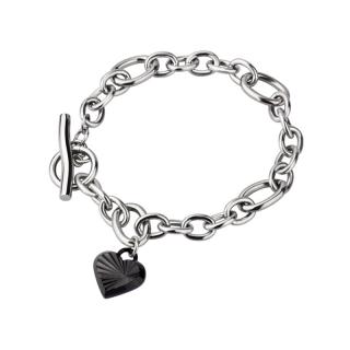 Manoki Náramek Bella  chirurgická ocel - srdce - 21 cm (XL) / Černá BA113B